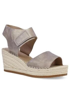 🆕 EILEEN FISHER WESLIA METALLIC LEATHER ESPADRILLE WEDGE SANDALS IN WOMENS 11